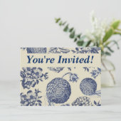 アンティーク ブルー フラワー プリント 花 招待状 (スタンド正面)