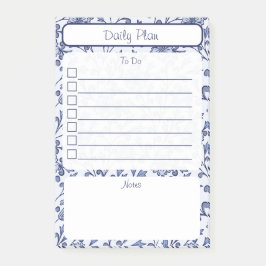 アンティーク ブルー フラワー To-Do リスト メモ帳 10.2cm x 15.2cm ポストイット
