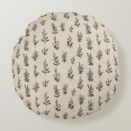 アンティーク ボタニカル ハーブ パターン – ヴィンテージ フラワーナ ラウンドクッション