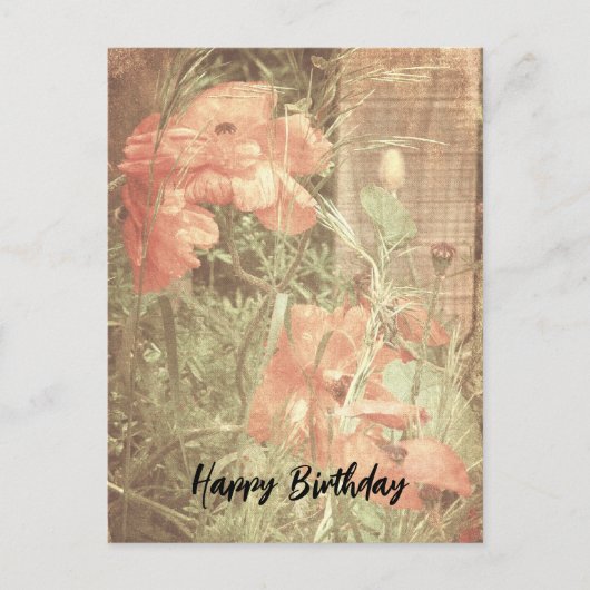 アンティーク ポピーズ バースデー ポストカード (正面)