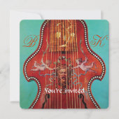 アンティーク ミュージック コンサート, ウェディング モノグラム 赤 リラ 招待状 (正面)