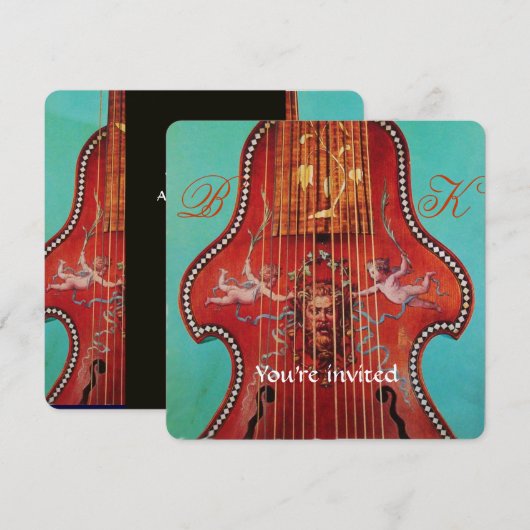 アンティーク ミュージック コンサート, ウェディング モノグラム 赤 リラ 招待状 (正面/裏面)