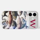 アンティーク モザイク 魚, 海 オーシャン モノグラム Case-Mate iPhoneケース (裏面 (横))