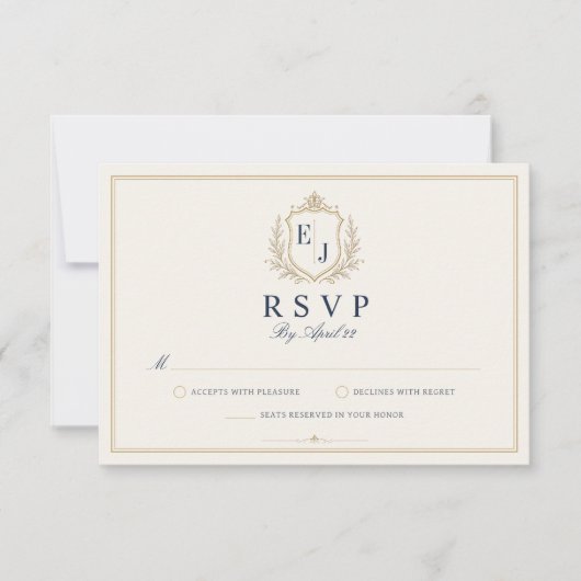 アンティーク モノグラム オールドマネー ウェディング RSVP カード (正面)