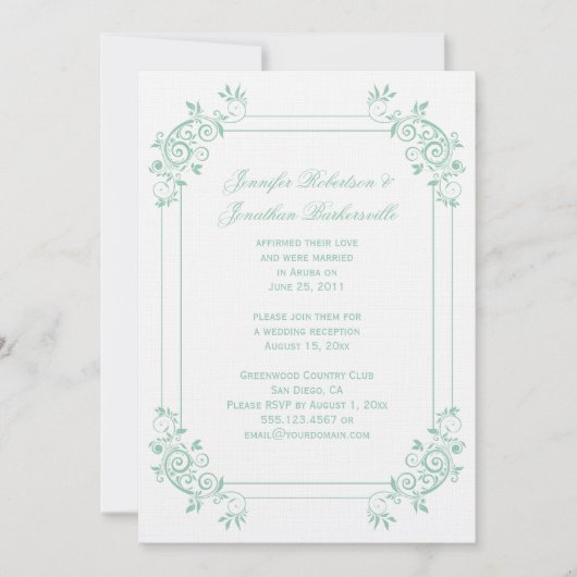 アンティーク ライトジェイド ホワイト フローラル スワールズ ウェディング アフター 招待状 (正面)