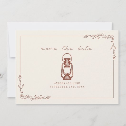 アンティーク ラスティック ランタン テラコッタ 結婚式 Save The セーブザデート (正面)