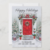 アンティーク レッドドア クリスマス wreath ホリデーシーズンおめでとう (正面)