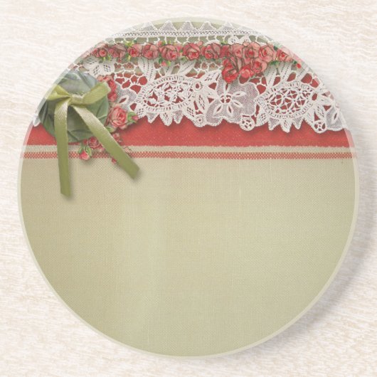 アンティーク ローズ レース ラスティック レッド ビクトリアン バルーン コースター (正面)