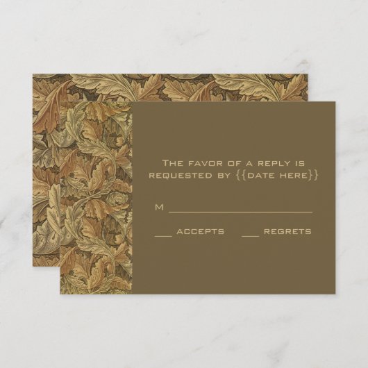 アンティーク ヴィクトリアン ウォーム オータム リーブス ウェディング 出欠カード (正面/裏面)