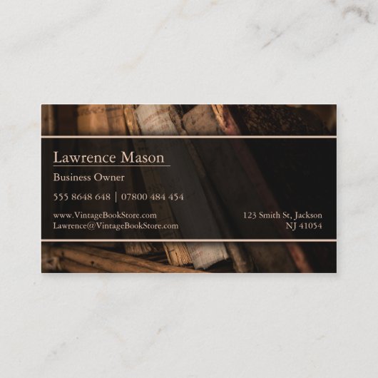 アンティーク/ヴィンテージブックストアの写真 – 名刺 (裏面)