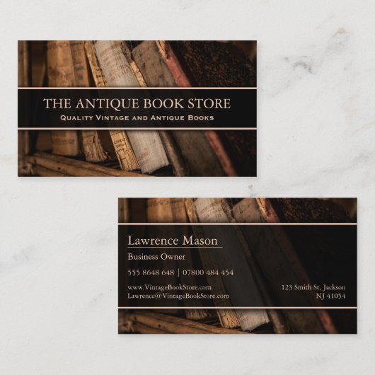 アンティーク/ヴィンテージブックストアの写真 – 名刺 (正面/裏面)