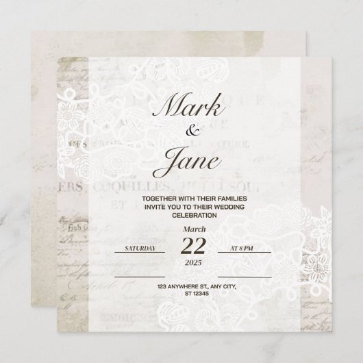 アンティーク・ヴィンテージ風のテーマの結婚式招待状 セーブザデート (正面/裏面)