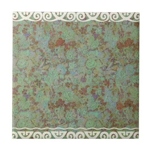 アンティーク,ヴィンテージ，アクア，フローラ，レース，パターンビクトリアン, タイル (正面)