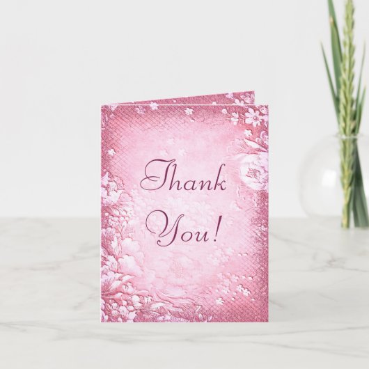 アンティーク ヴィンテージ ピンク フローラル ウェディング サンクス サンキューカード (正面)