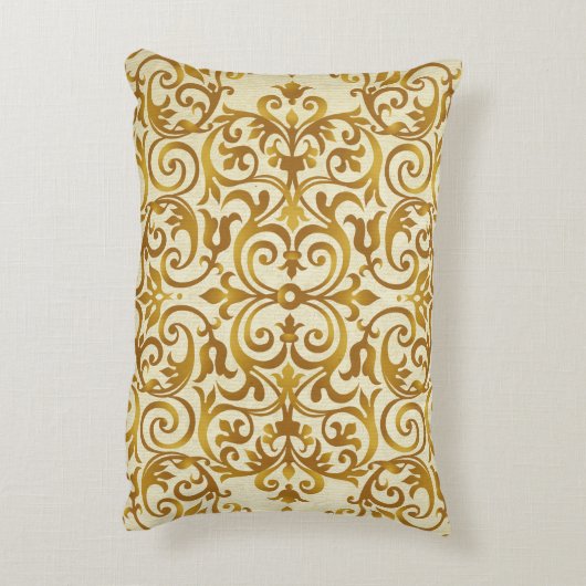 アンティーク,ヴィンテージ,金ゴールド,ダマスク,フローラ,パターン,シック, アクセントクッション (裏面(縦))