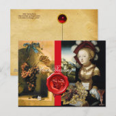 アンティーク ヴィンヤード グレープ ワイン、赤いワックス シール ポストカード (正面/裏面)