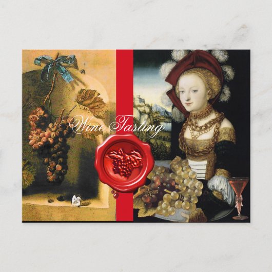 アンティーク ヴィンヤード グレープ ワイン、赤いワックス シール ポストカード (正面)