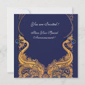 アンティーク ヴェッセル,イルカ,ゴールド,ネイビーブルー モノグラム 招待状 (裏面)