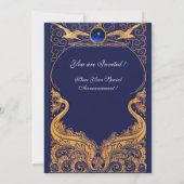 アンティーク ヴェッセル,イルカ,ゴールド,ネイビーブルー モノグラム 招待状 (裏面)