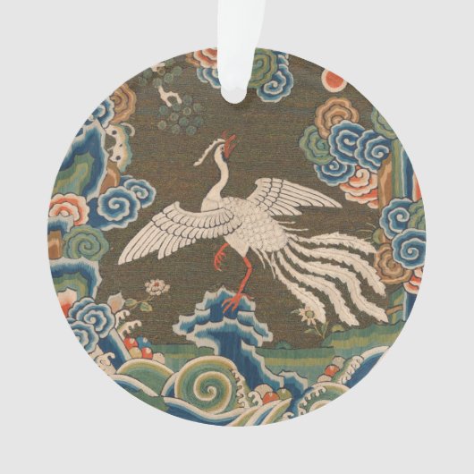 アンティーク 中国 白鳥 シルク 刺繍 プリント オーナメント (正面)