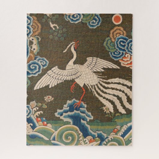 アンティーク 中国 白鳥 シルク 刺繍 プリント ジグソーパズル (縦)