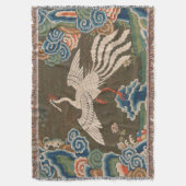 アンティーク 中国 白鳥 シルク 刺繍 プリント スローブランケット (正面縦)