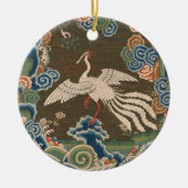 アンティーク 中国 白鳥 シルク 刺繍 プリント セラミックオーナメント (正面)