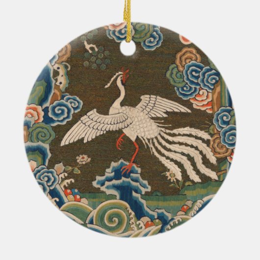 アンティーク 中国 白鳥 シルク 刺繍 プリント セラミックオーナメント (裏面)