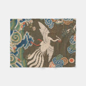 アンティーク 中国 白鳥 シルク 刺繍 プリント フリースブランケット (正面(横))