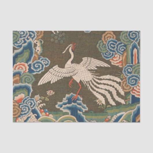 アンティーク 中国 白鳥 シルク 刺繍 プリント 薄葉紙 (正面)