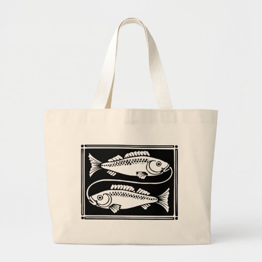 アンティーク〔占星術の〕十二宮図占星術のピセストテバッグ ラージトートバッグ (正面)