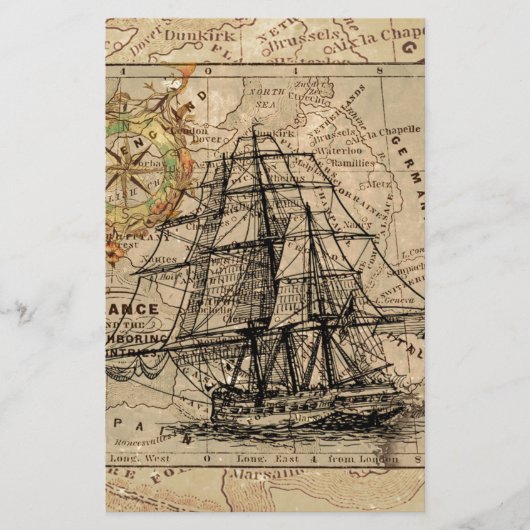 アンティーク 古地図 フランス 全図 船 便箋 (正面)