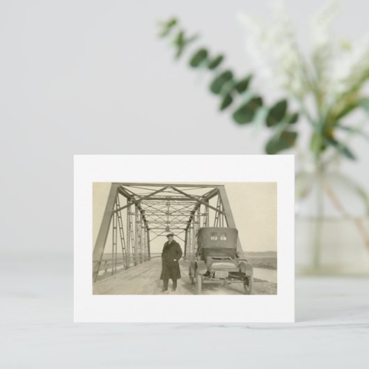 アンティーク 実写真 男と自動車 ポストカード (スタンド正面)