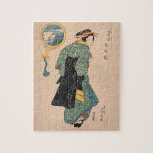 アンティーク 日本の着物 女性 浮世絵 木版画 ジグソーパズル