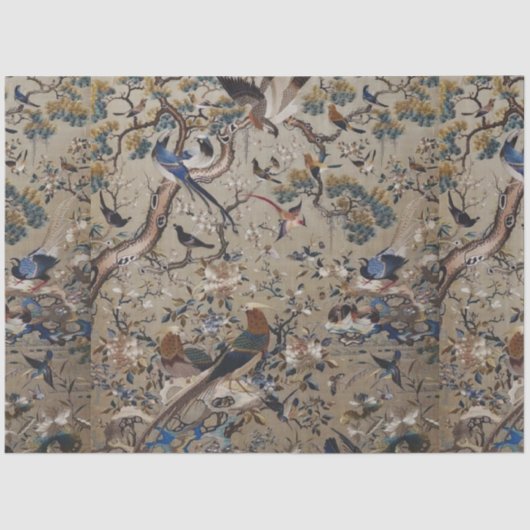 アンティーク,金ゴールド，絹，自然,絵画s，アジア，鳥，ボー 薄葉紙 (正面)