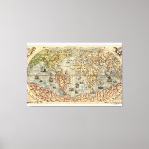 アンティーク 1565年 フェランド・ベルテリ 世界地図 ピクトリアルマップ キャンバスプリント
