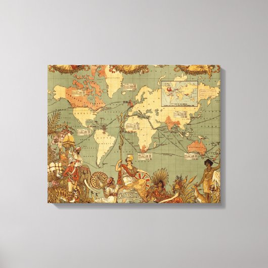 アンティーク 1886年 世界地図 イギリス帝国 ポスター キャンバスプリント (正面)