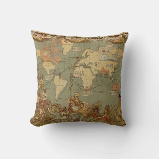 アンティーク 1886年 世界地図 イギリス帝国 ポスター クッション (正面)