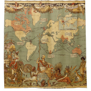 アンティーク 1886年 世界地図 イギリス帝国 ポスター シャワーカーテン