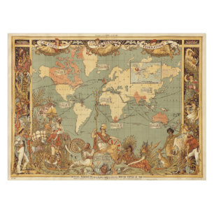 アンティーク 1886年 世界地図 イギリス帝国 ポスター テーブルクロス