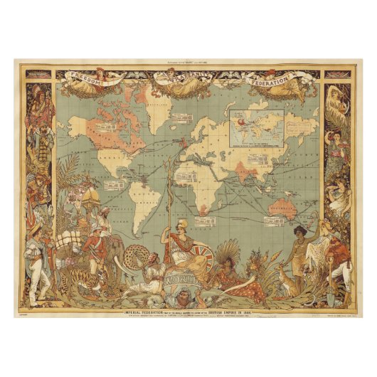 アンティーク 1886年 世界地図 イギリス帝国 ポスター テーブルクロス (正面(横))
