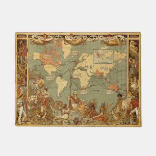 アンティーク 1886年 世界地図 イギリス帝国 ポスター ドアマット