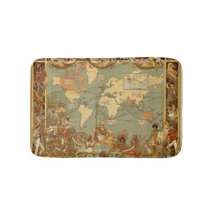 アンティーク 1886年 世界地図 イギリス帝国 ポスター バスマット