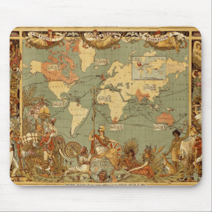 アンティーク 1886年 世界地図 イギリス帝国 ポスター マウスパッド