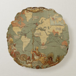 アンティーク 1886年 世界地図 イギリス帝国 ポスター ラウンドクッション