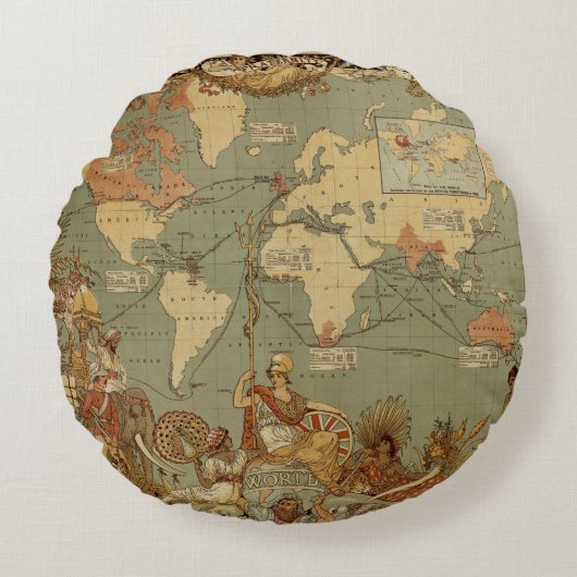 アンティーク 1886年 世界地図 イギリス帝国 ポスター ラウンドクッション (正面)