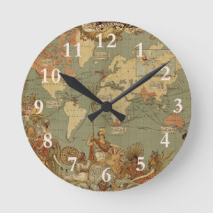 アンティーク 1886年 世界地図 イギリス帝国 ポスター ラウンド壁時計