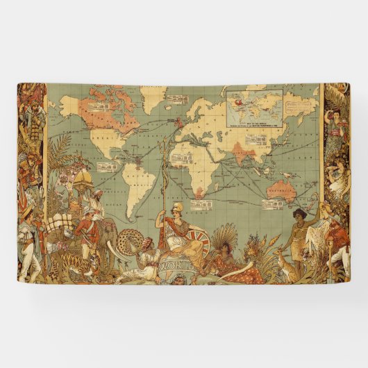 アンティーク 1886年 世界地図 イギリス帝国 ポスター 横断幕 (横)