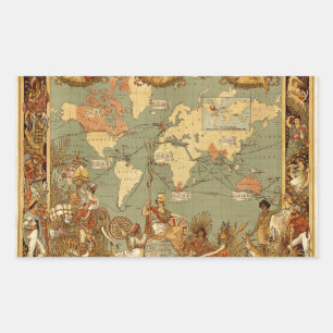 アンティーク 1886年 世界地図 イギリス帝国 ポスター 長方形シール
