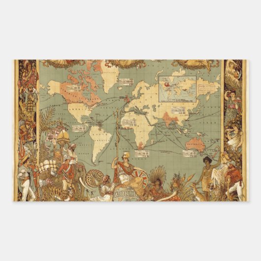アンティーク 1886年 世界地図 イギリス帝国 ポスター 長方形シール (正面)
